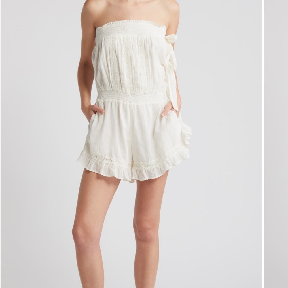 Free People Strapless Cream Ruffled Romper